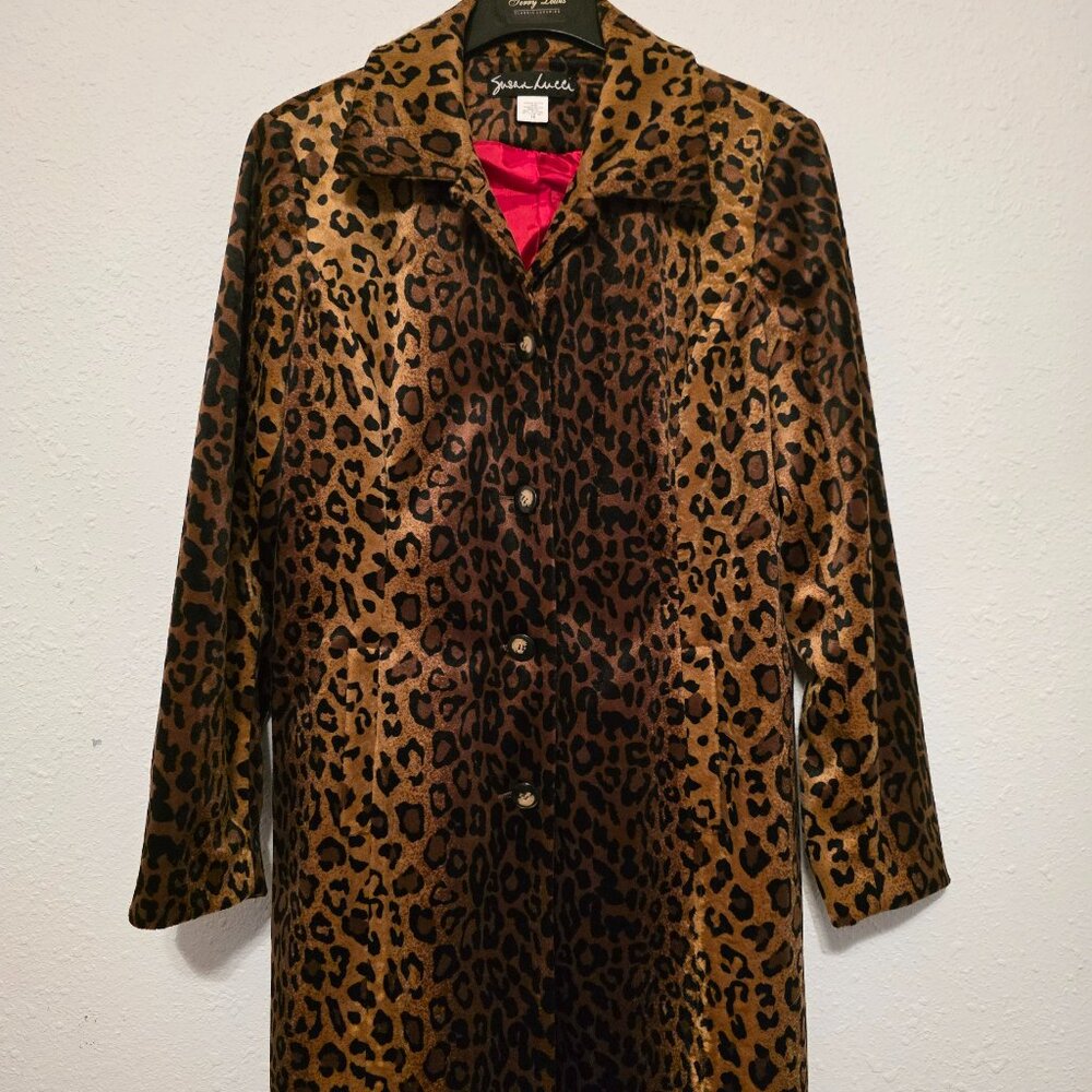 😍 RARE Vintage Velvet Leopard Print Luxury Statement Coat By Susan Lucci